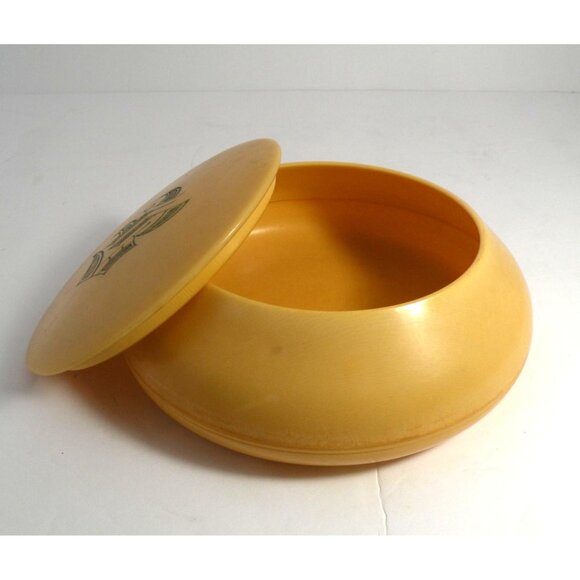 Vintage Yellow Celluloid Vanity Powder Jar/Trinket Box W/ Monogrammed Lid *Rare* - Picture 3 of 8